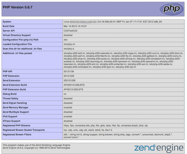 PHP Info screen shot screen shot